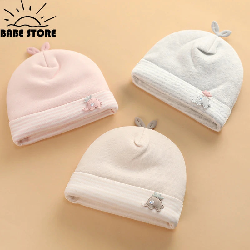 0-6 Months Baby Hats Newborn Beanie Winter Warm Thicker Cotton Soft Elastic Baby Cap for Girls Boys Infant Bonnet Accessories