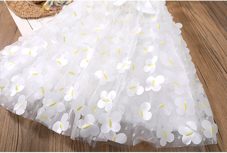 Children Girls' 3D Butterfly Suspender Dress 2023 Fashion Summer Baby Girl Fashion White  Princess Sleeveless Dress