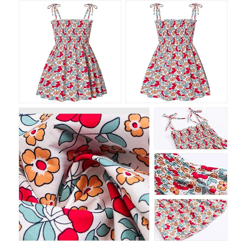 Summer Korean Style Baby Girl Cotton Dress Children Fashion Dresses Thin Kids Girl Style Halter Floral Suspender Dress