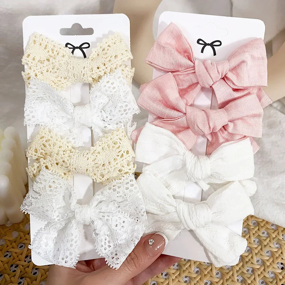 4/5Pcs/Set Girls Cute Print Hairpins for Kids Children Sweet Hair Clip Barrettes Cotton Bow Baby Hair Accessories Gift Wholesale