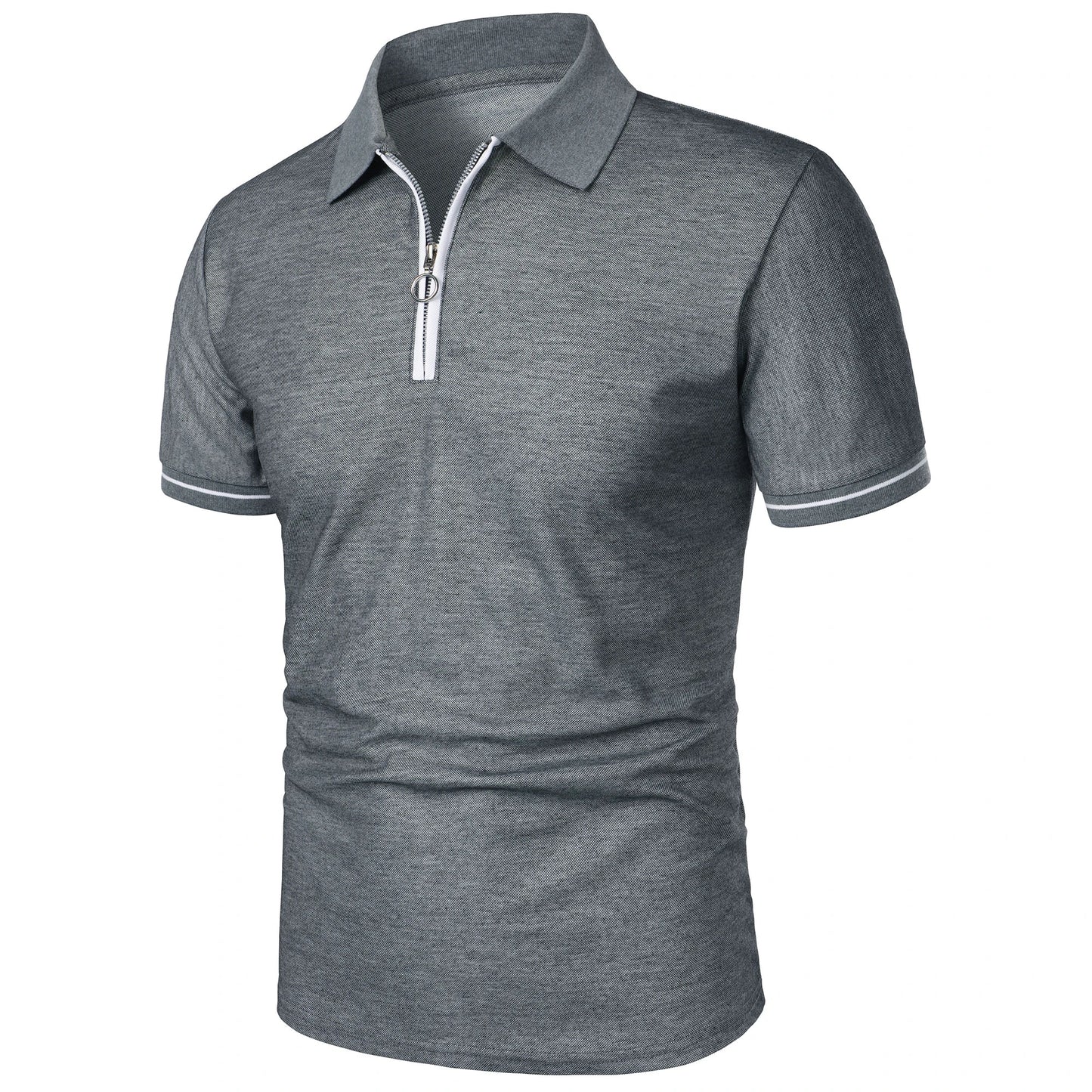 Men's polo shirt color matching short-sleeved zipper lapel T-shirt casual shirt