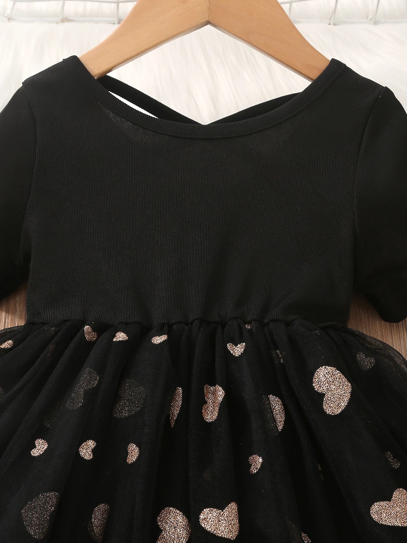 Summer New Product For Primary And Secondary School Children, Sweet And Cute Girls, Spliced Love Mesh Short Sleeved Dress