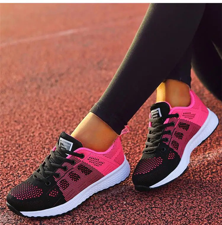 Women's Sneakers Breathable 2024 New Fashion Trainers Flat Woman Vulcanize Shoes Mesh Fabric Lace Up Female Footwear Shoes