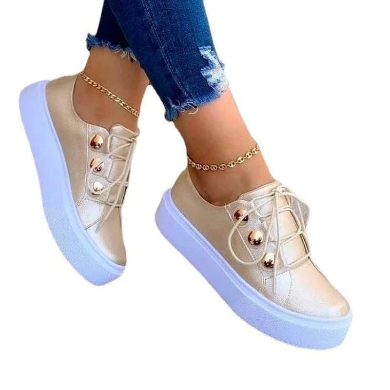 New White Shoes Women 2023 Fashion Round Toe Platform Shoes Size 43 Casual Shoes Women Lace Up Flats Women Loafers Zapatos Mujer