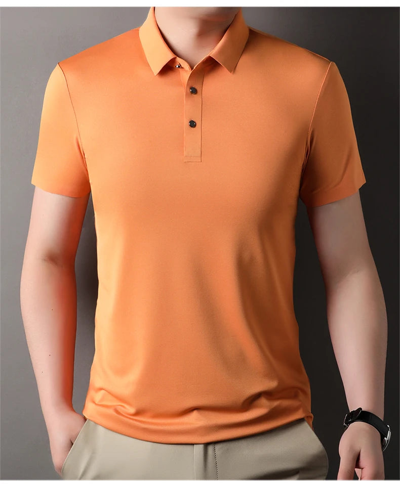 Summer Classic High Quality Solid Color Breathable Men's Short sleeved POLO Shirt Comfortable Ice Silk Casual Business T-shirt