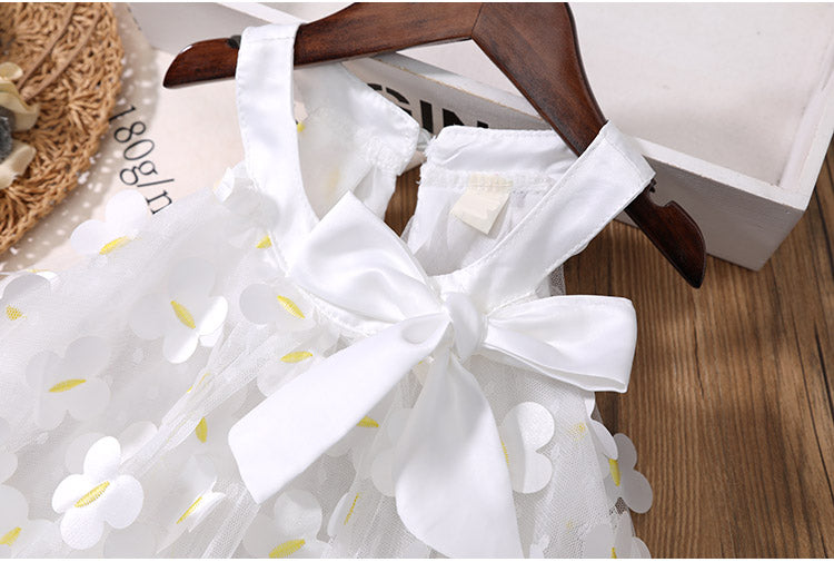 Children Girls' 3D Butterfly Suspender Dress 2023 Fashion Summer Baby Girl Fashion White  Princess Sleeveless Dress