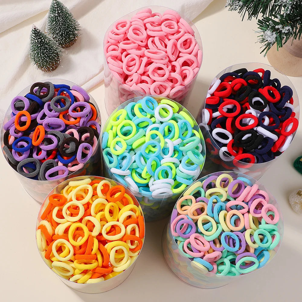 100PCS Colorful Basic Nylon Ealstic Hair Ties for Girls Ponytail Hold Scrunchie Rubber Band Kid Fashion Baby Hair Accessories