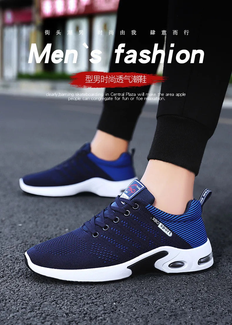 New Trendy Fashion Shoes Men's Breathable Lace-Up Running Shoes Light Casual Sports Wear Resistant Mesh Shoes