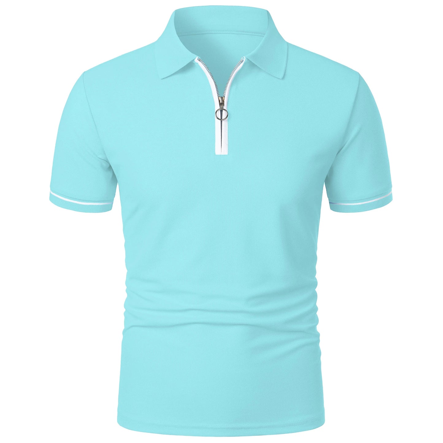 Men's polo shirt color matching short-sleeved zipper lapel T-shirt casual shirt