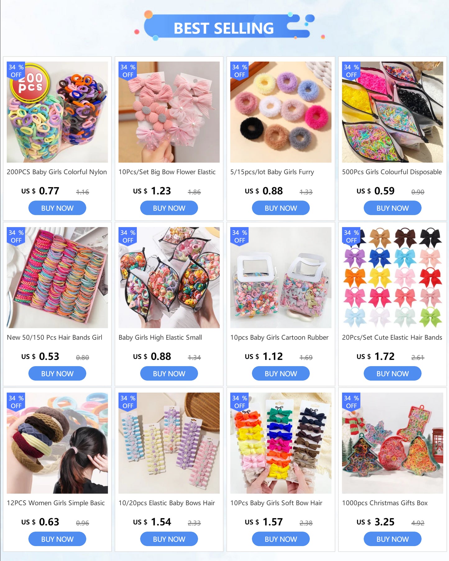 200PCS Baby Girls Colorful Nylon Elastic Hair Bands Ponytail Hold Small Hair Tie Rubber Bands Scrunchie Hair Accessories Gifts