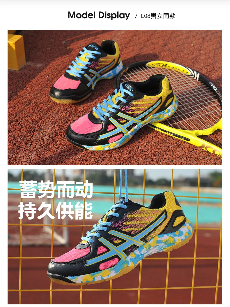 Women and Men Sports Shoes Professional Badminton Shoes Comfortable Breathable Tennis Shoes Shock Absorbing Volleyball Shoes Men