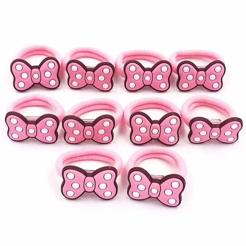 10PCS Mickey Minnie Disney Elastic Hair Rubber Band Headband Hair Accessories Girls Cartoon Hair Gum Hair Bows Korean