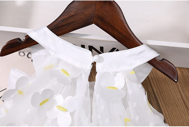 Children Girls' 3D Butterfly Suspender Dress 2023 Fashion Summer Baby Girl Fashion White  Princess Sleeveless Dress