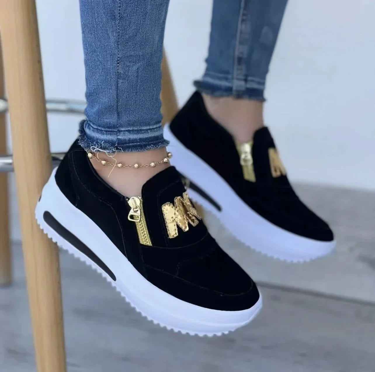 Women Autumn Sneakers Casual Double M Printed Side Zipper Platform Shoes Ladies Vulcanized Shoes Zapatillas De Mujer Women Shoes