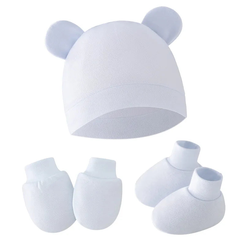 Cute Baby Hat Newborn Bonnet Gloves Socks Set Beanie Hats Ear Shape New Born Gift Photography Props Infant Fashion Accessories