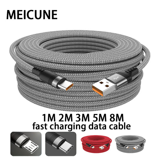 USB TYPE C/Micro USB Fast Charge Cable 3m 5m 8m USB C Android Extend Charging Cable for Huawei Samsung Xiaomi OPPO OnePlus Vivo