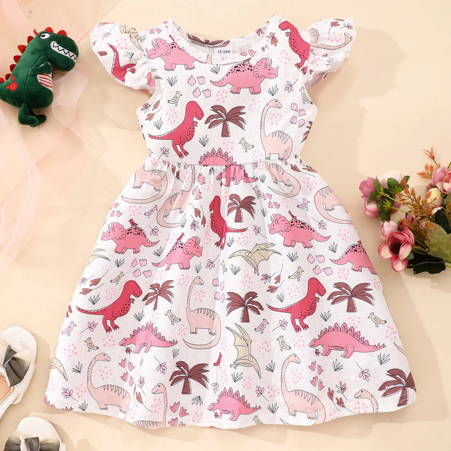 New Dinosaur Unicorn Dress Kids Girl Clothes Summer Short Sleeve Casua Fashion Birthday Baby Girl Dress 2 3 4 5 6 7 8 Years Old