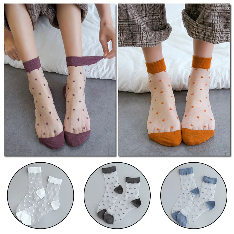 1 Pair Summer Breathable Ultra Thin Socks Women Transparent Lace Silk Crystal Rose Flower Girls Elastic Short Socks Female Sox