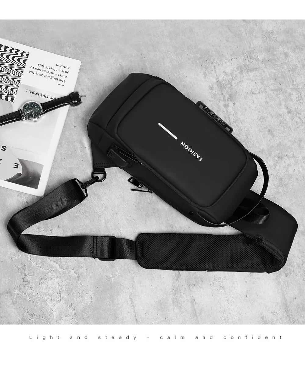 Men Anti Theft Chest Bag Shoulder Bags USB Charging Crossbody Package School Short Trip Messengers Bags Men's Oxford Sling Pack