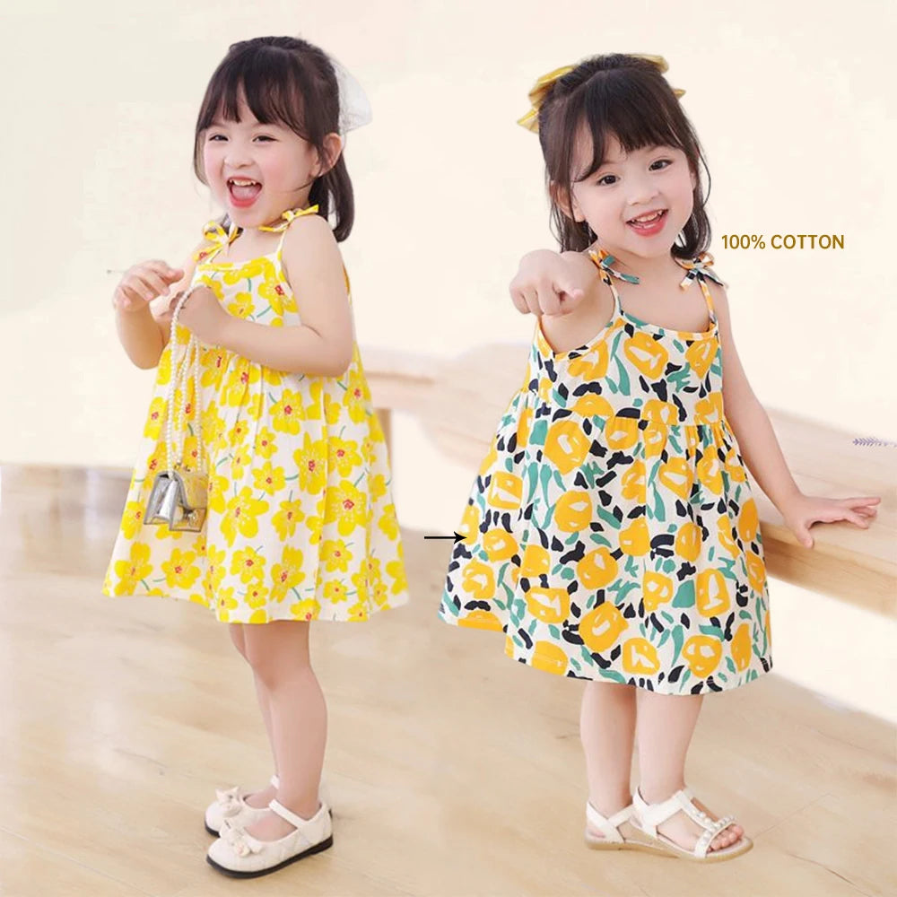 Summer Cute Girls Dress kids Girl Clothes Sleeveless Suspender Children's Clothing Princess Print Cotton Casual Dresses