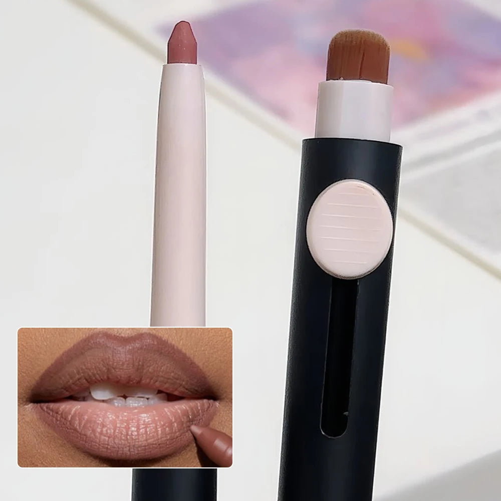 Waterproof Matte Lipliner Pencil with Brush Sexy Nude Brown Contour Tint Lipstick Lasting Non-stick Cup Lip Liner Lips Makeup