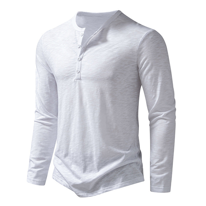 Men's Cotton Button Henley neck Shirt Long Sleeve Casual Button Solid color Fashion T-Shirts