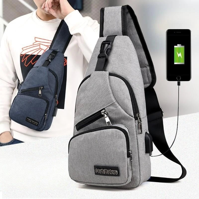 Fashion Boys Shoulder Bag USB Rechargeable Crossbody Bag Men's Anti-theft Multifunctional Chest Bag‘s Travel Backpack Handbag