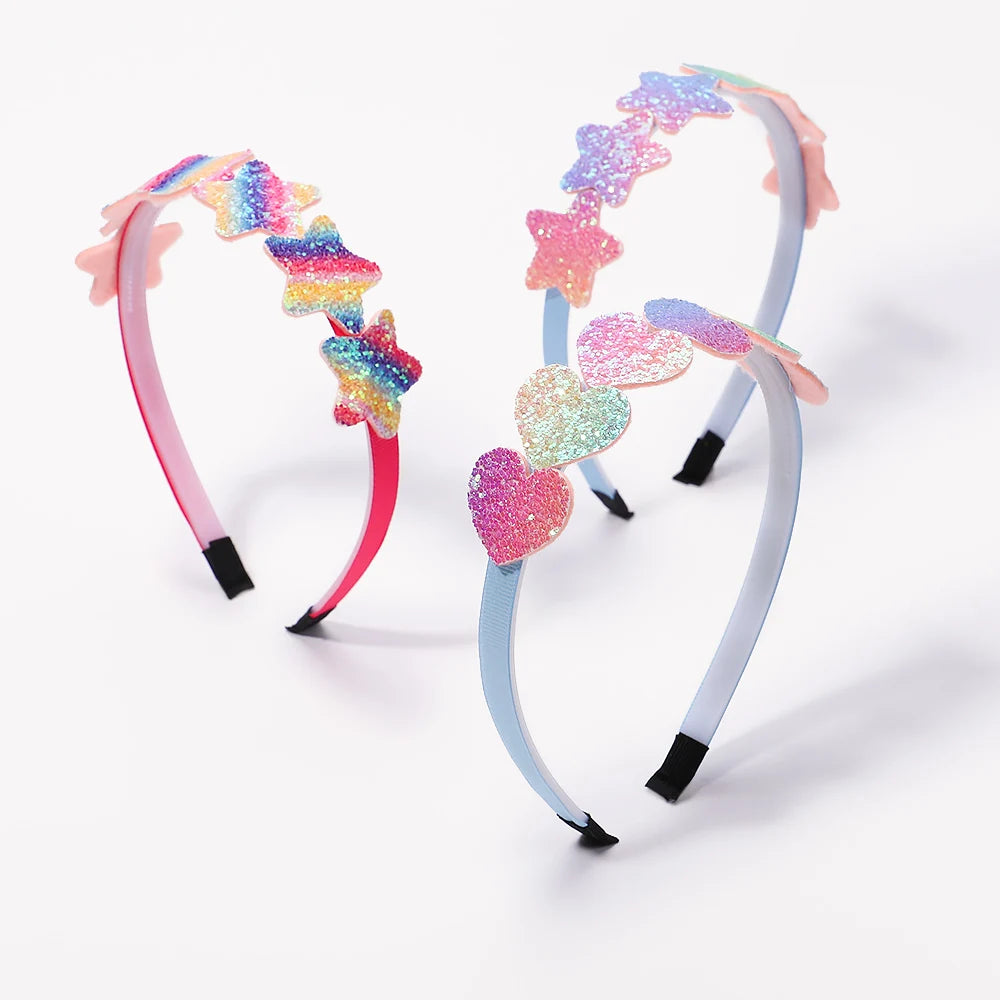 1pcs Fashion Girls Glitter Hair Bands Cute Colors Hair Hoop Hairbands Lovely Bow Stars Headbands for Kids Hair Accessories Gifts