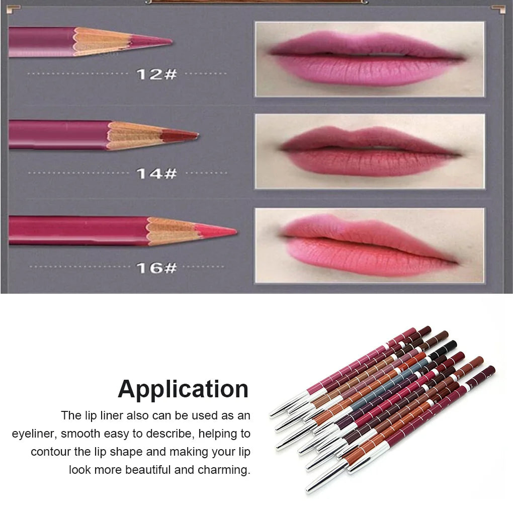 Pack of 12 Lip Liner Pencil DIY Makeup Contour Eyeliner Pen Smooth Make Up Natural Color Pocket Woman Cosmetics