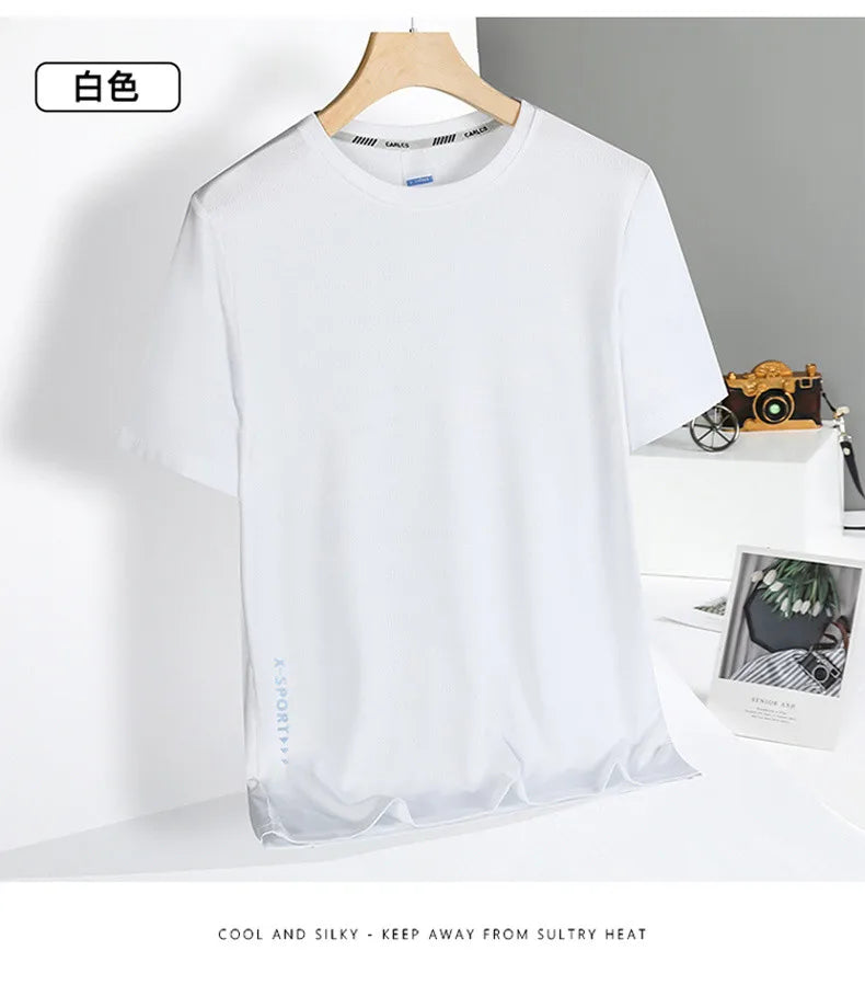 Summer T-Shirts Men Good Quality  Fast Dry Cool Basic Tshirts Male Tee Shirt Boys Fashion Camping Top Clothing Plus Size M-5XL