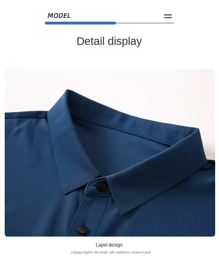 Summer T-shirt Short Sleeve Stretch Ice Silk Polo Shirt Men Business Casual Lapels Slim-Fitting Seamless Mercerized Thin Top Men