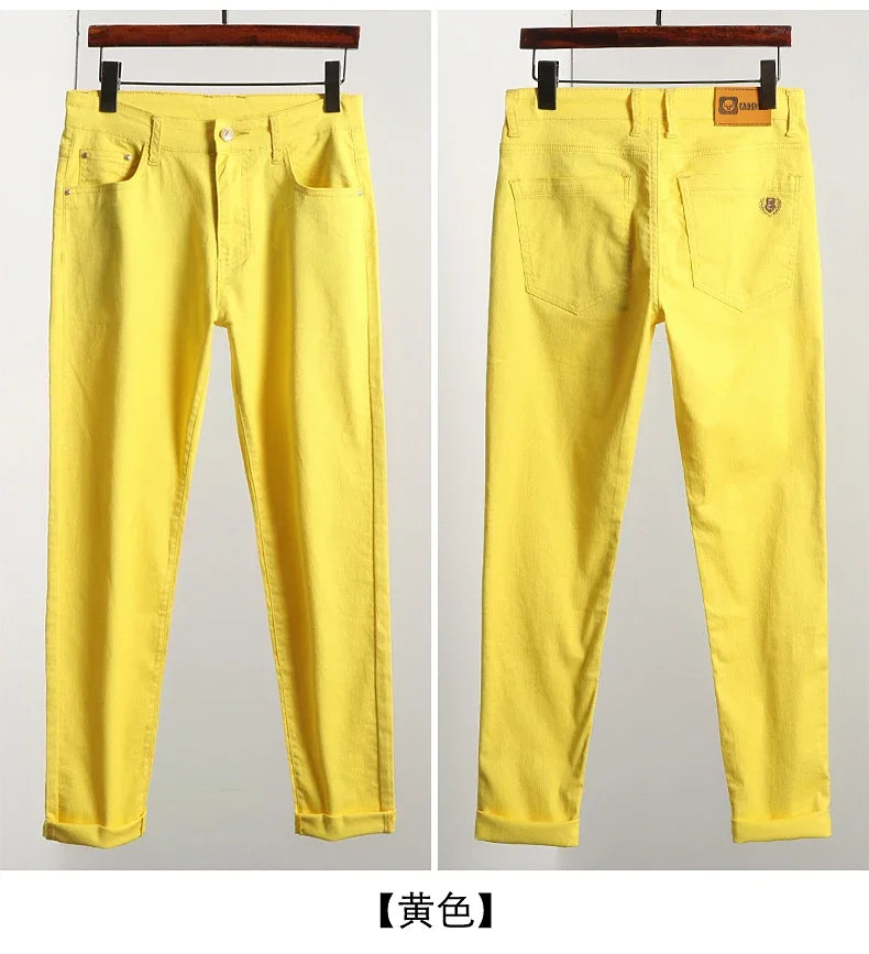 Men's Colorful Denim Stretch Stretch Jeans New Elastic Yellow Pink Red Slim Male Clothing Simple Business Denim Trousers