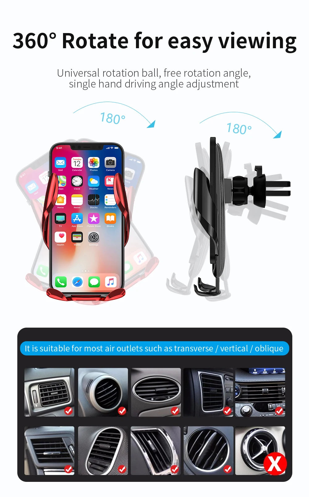 Universal Gravity Car Phone Holder Air Vent Hook Phone Mount 360-Degree Rotation Smart Phone Holder for Car One-Hand Placement