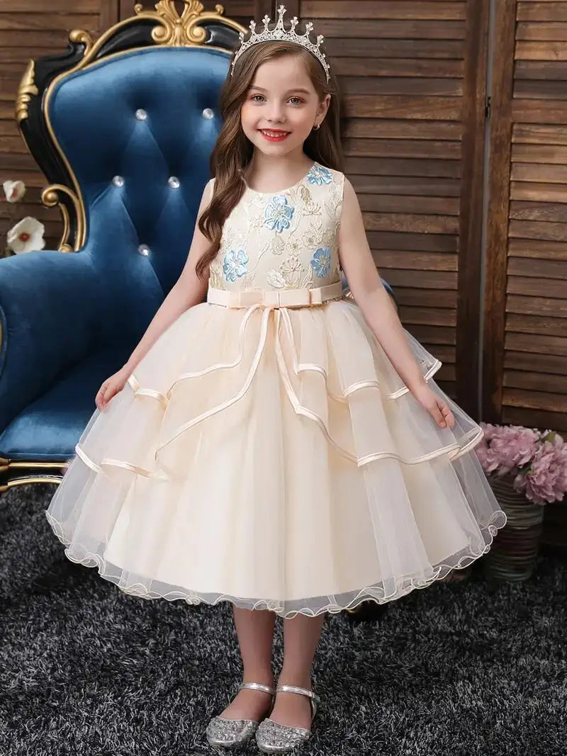 Girls Princess Dress Sleeveless Flower Embroidery Tutu Dress Performance Dress Wedding Flower Girls For Evening Birthday #5810