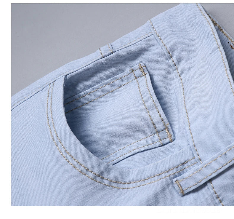 2023 Autumn New Men's Sky Blue Slim Stretch Jeans Classic Style Fashion Casual Denim Pants Male Brand Trousers