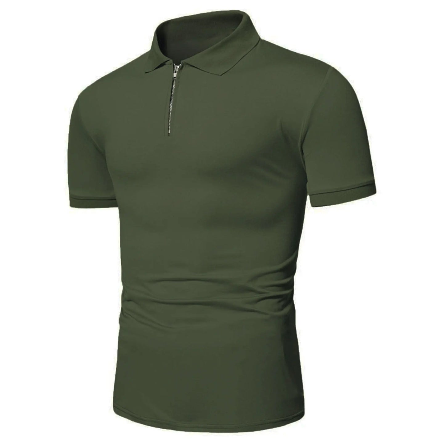 Men's polo shirt solid color short-sleeved zipper lapel T-shirt casual top