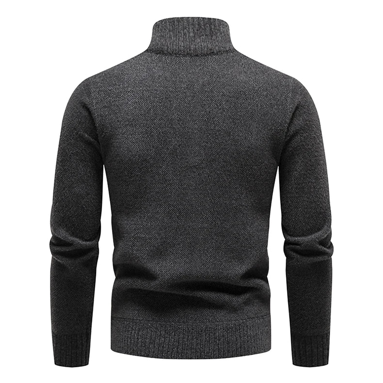 Winter New Men's Half Zipper Standing Neck Pullover Sweater High Quality Thicker Warm Men's Business Casual Knitwear Sweaters