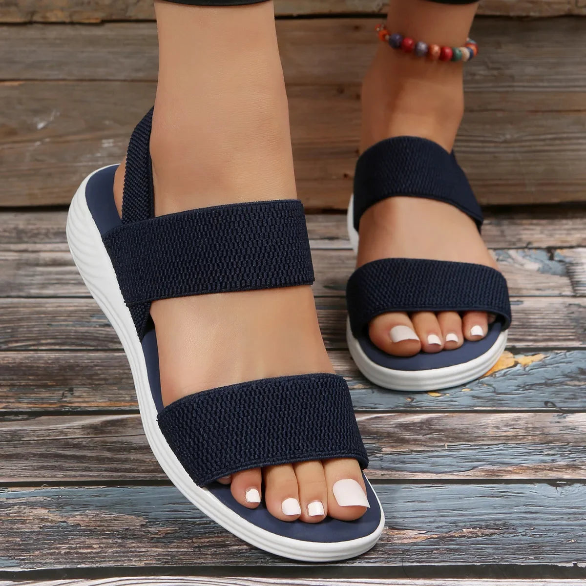 Women's Knit Elastic Cloth Wedge Sandals Slip On Lightweight Walking Sandals Women Plus Size Comfortable Summer Shoes Woman 2023