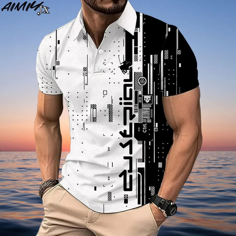 Men's New T-shirt Classic Short sleeved Polo Shirt Summer Top Casual T-shirt Button Collar Super Large S-4XL Casual Polo Shirt