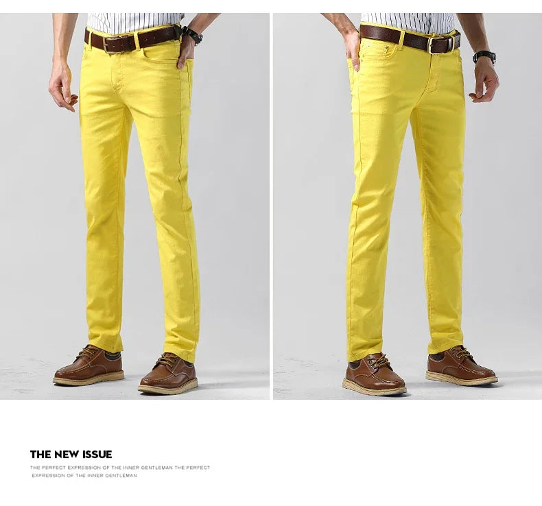 Men's Colorful Denim Stretch Stretch Jeans New Elastic Yellow Pink Red Slim Male Clothing Simple Business Denim Trousers