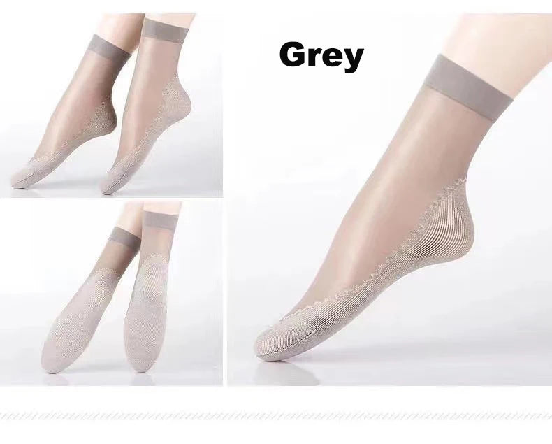 20Pcs=10Pais Summer Women Socks Non-Slip Sweat-Absorbing Cotton Soft Thin Breathable Fashion Sexy Silk Sock Ladies Transparent