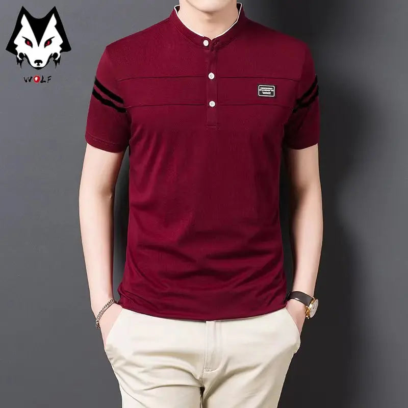 Men's Fashion Summer POLO T-shirt Casual Cotton Breathable Top Stand Up Neck Short Sleeve Korean Comfortable T-shirt