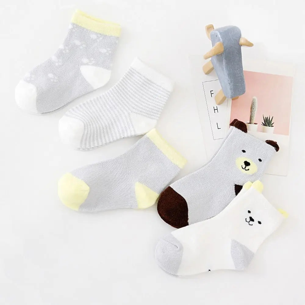 5 Pairs/Lot Cartoon Baby Socks Cute Cat Animal Cotton Newborn Children's Socks Girl Kids Boy Soft Knit Toddler Sleeping Socks