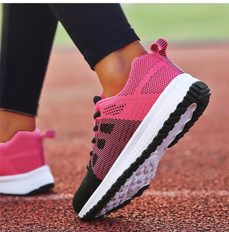 Women's Sneakers Breathable 2024 New Fashion Trainers Flat Woman Vulcanize Shoes Mesh Fabric Lace Up Female Footwear Shoes