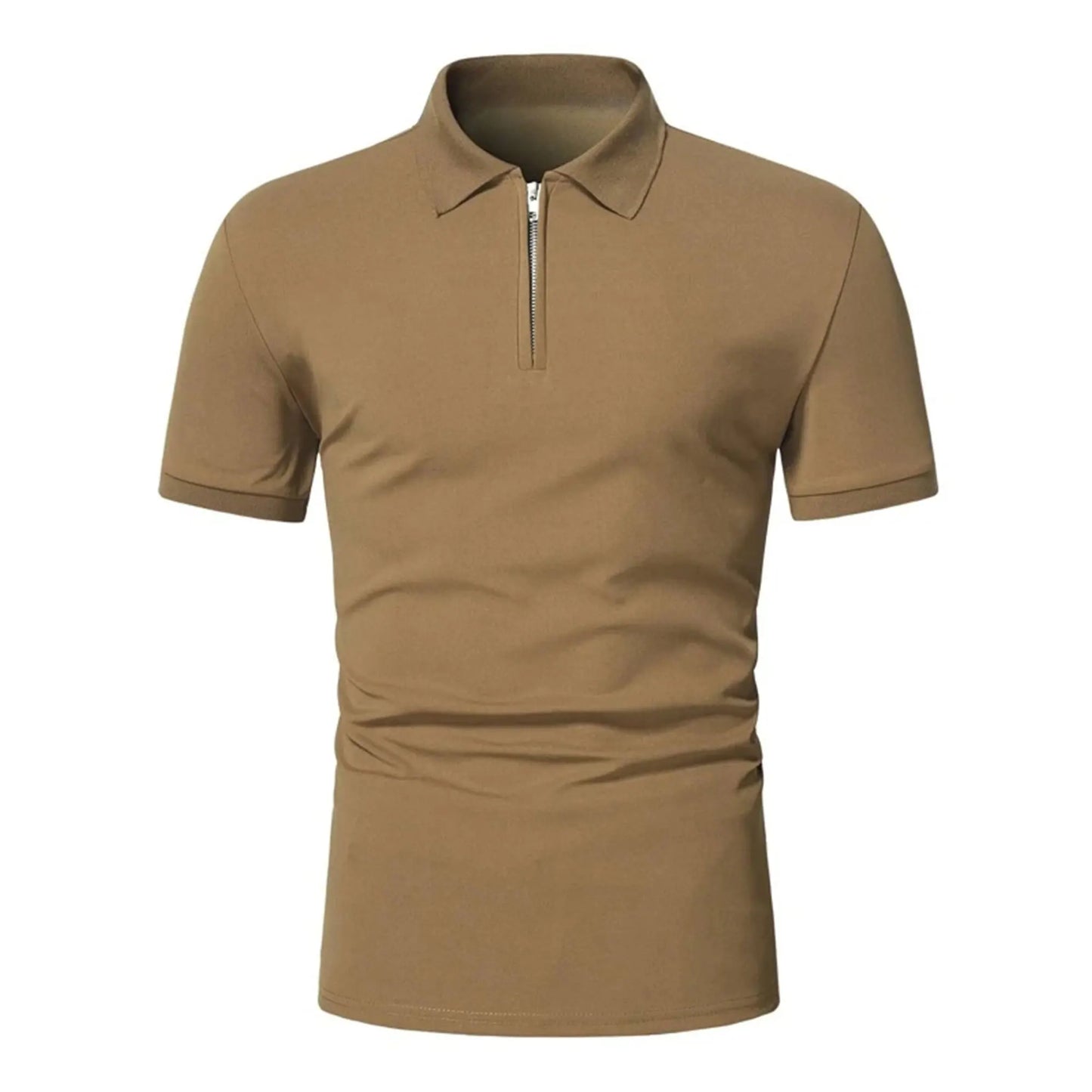 Men's polo shirt solid color short-sleeved zipper lapel T-shirt casual top