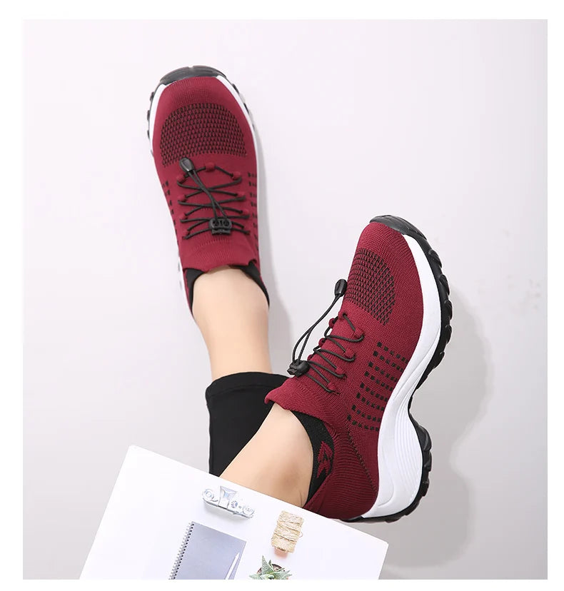 Women's Walking Shoes Fashion Sock Sneakers Mesh Breathe Comfortable Nursing Trainers Casual Platform Loafers Non-Slip Elevator