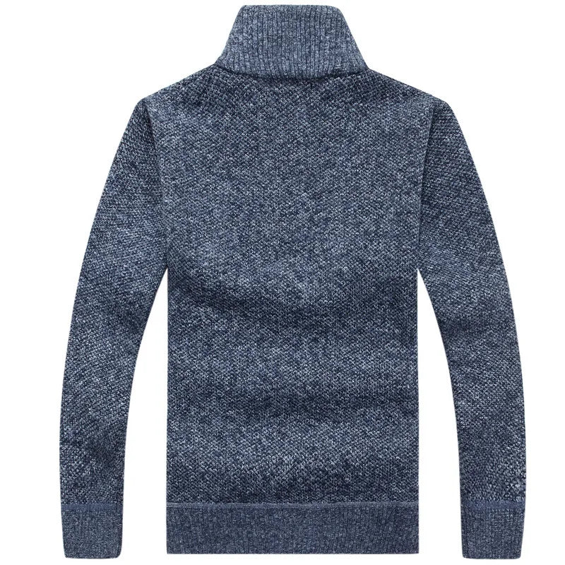 Men's Fleece Thicker Sweater Half Zipper Turtleneck Warm Pullover High Quality Male Slim Knitted Wool Sweaters For Spring