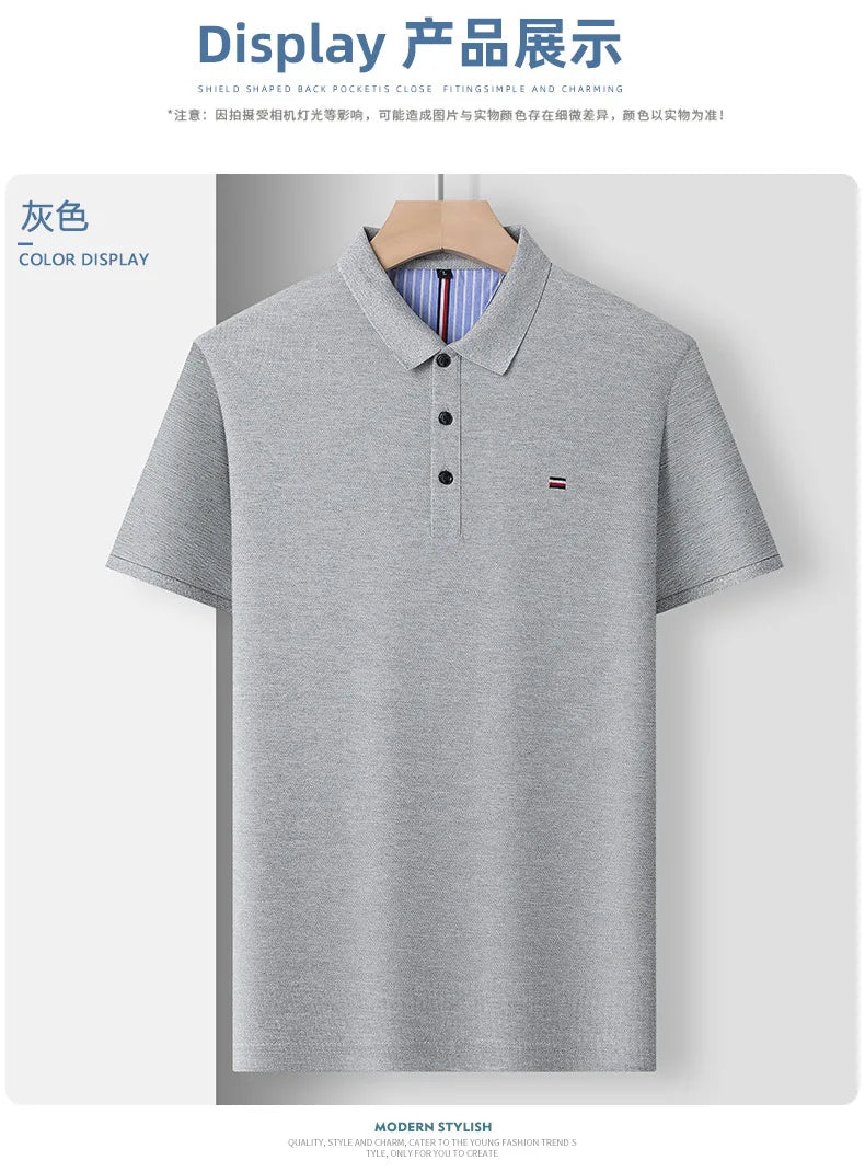 Men's Short Sleeved T-shirt 100 Pure Cotton Polo Shirt With Embroidered Collar, Heavy-duty And Versatile Half Sleeved Men's Shir