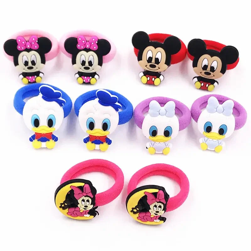 10PCS Mickey Minnie Disney Elastic Hair Rubber Band Headband Hair Accessories Girls Cartoon Hair Gum Hair Bows Korean