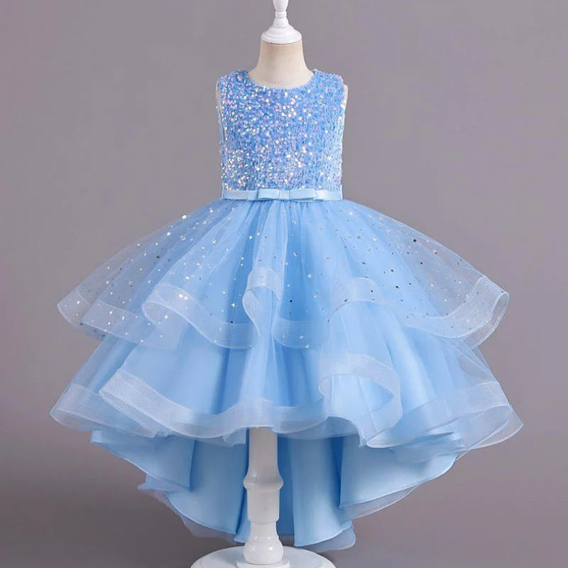 Flower Girls Princess Sequins Baby Wedding Christmas Party Trailing Dress Teenager Children Kids Elegant Vestidos for 3-15Years